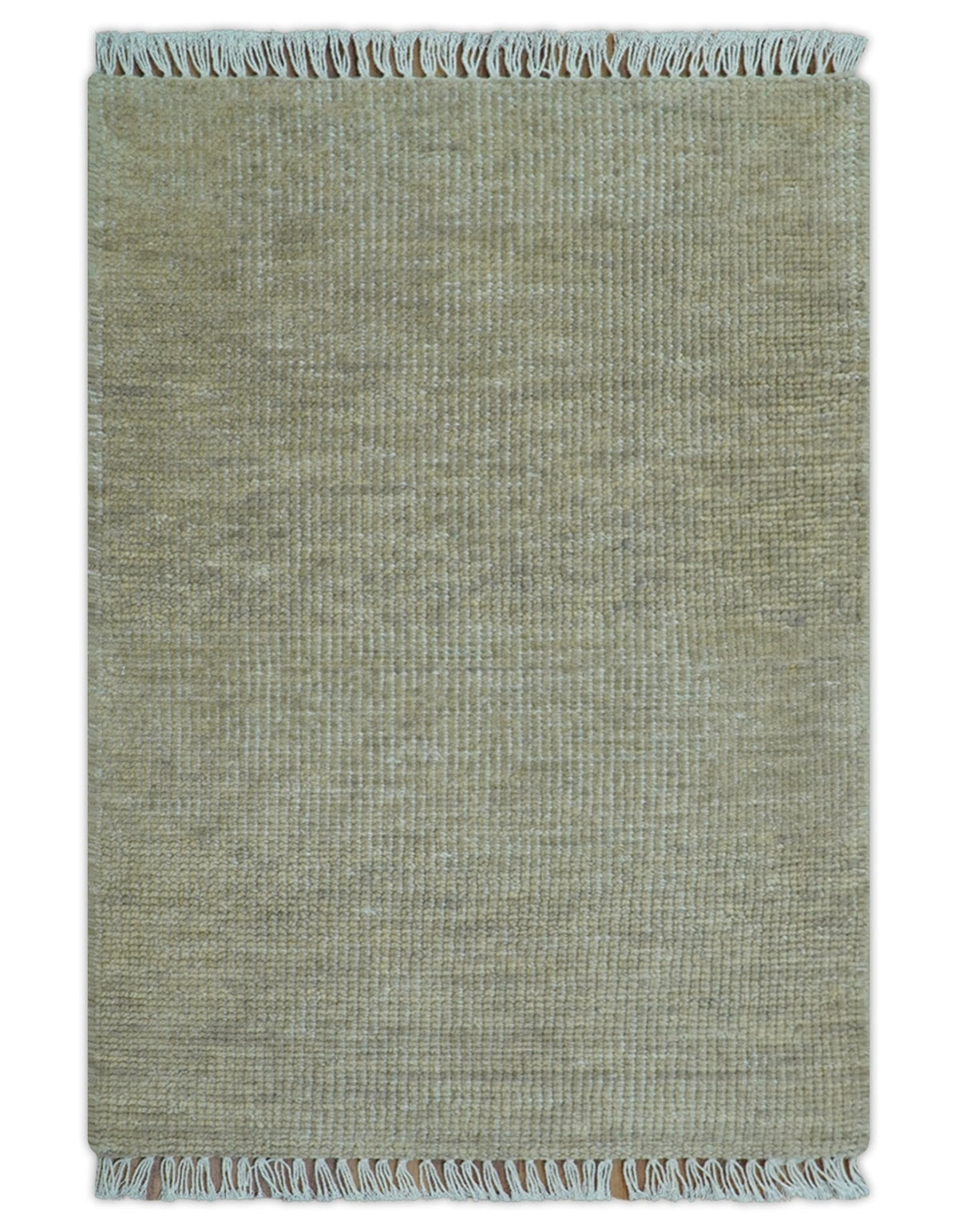 Beige Modern Solid Design Hand Knotted Wool Area Rug.