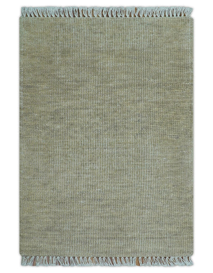 Beige Modern Solid Design Hand Knotted Wool Area Rug.