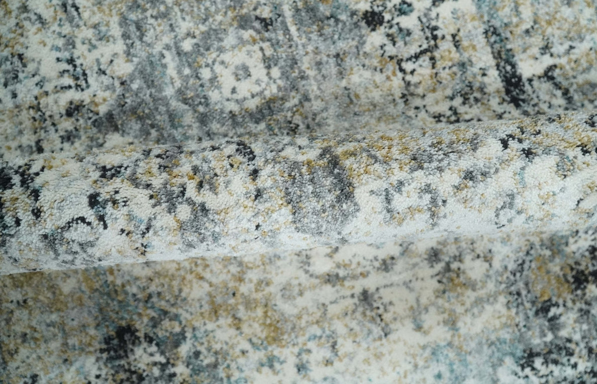 Beige, Olive and Gray and Black Antique Finish Vintage Art Silk Area Rug.