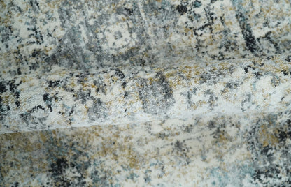 Beige, Olive and Gray and Black Antique Finish Vintage Art Silk Area Rug.