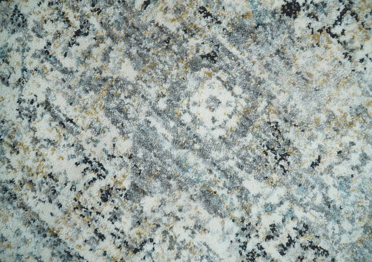 Beige, Olive and Gray and Black Antique Finish Vintage Art Silk Area Rug.