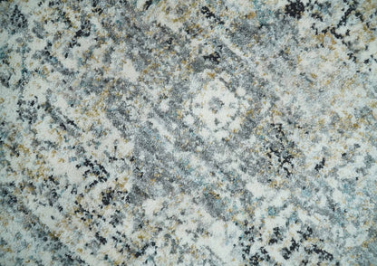 Beige, Olive and Gray and Black Antique Finish Vintage Art Silk Area Rug.