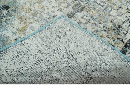 Beige, Olive and Gray and Black Antique Finish Vintage Art Silk Area Rug.