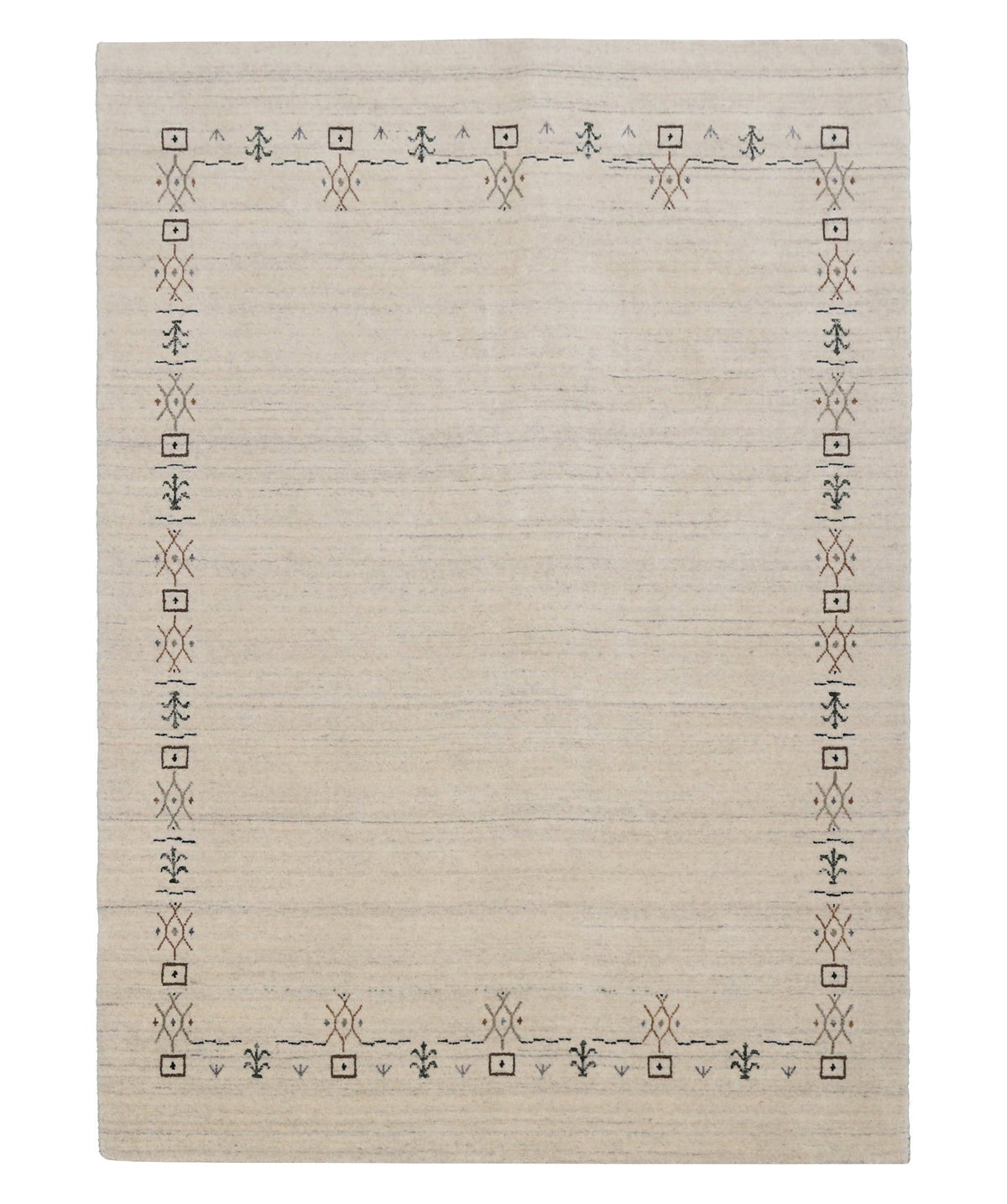 Beige Tribal Border Hand Loomed Wool Area Rug.