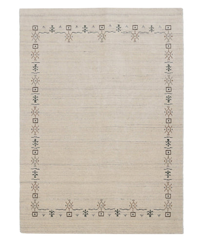 Beige Tribal Border Hand Loomed Wool Area Rug.