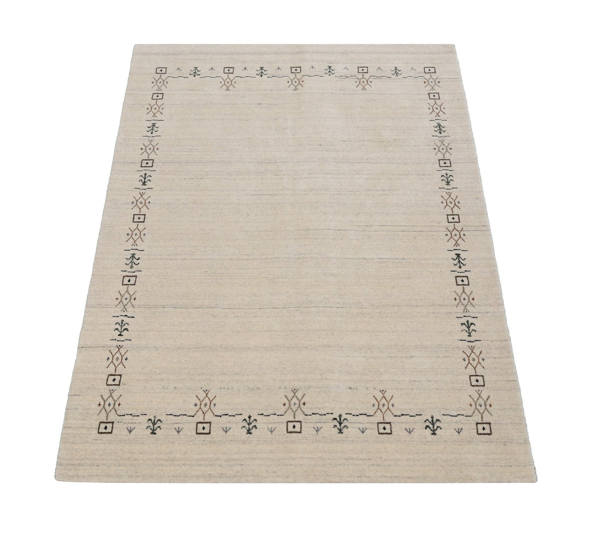 Beige Tribal Border Hand Loomed Wool Area Rug.