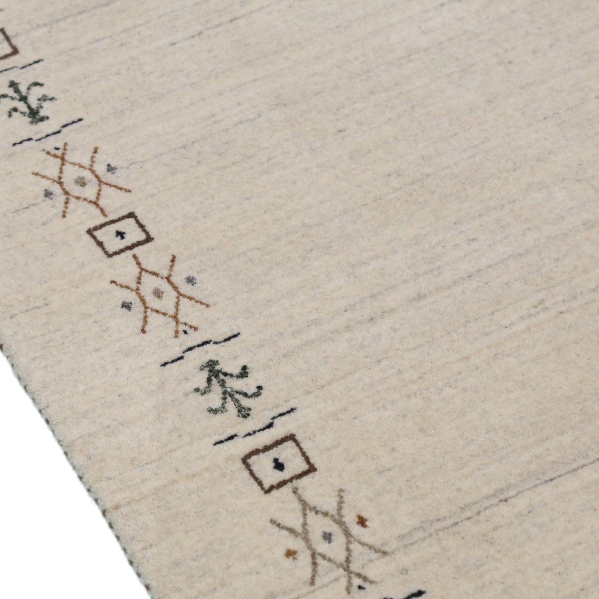 Beige Tribal Border Hand Loomed Wool Area Rug.