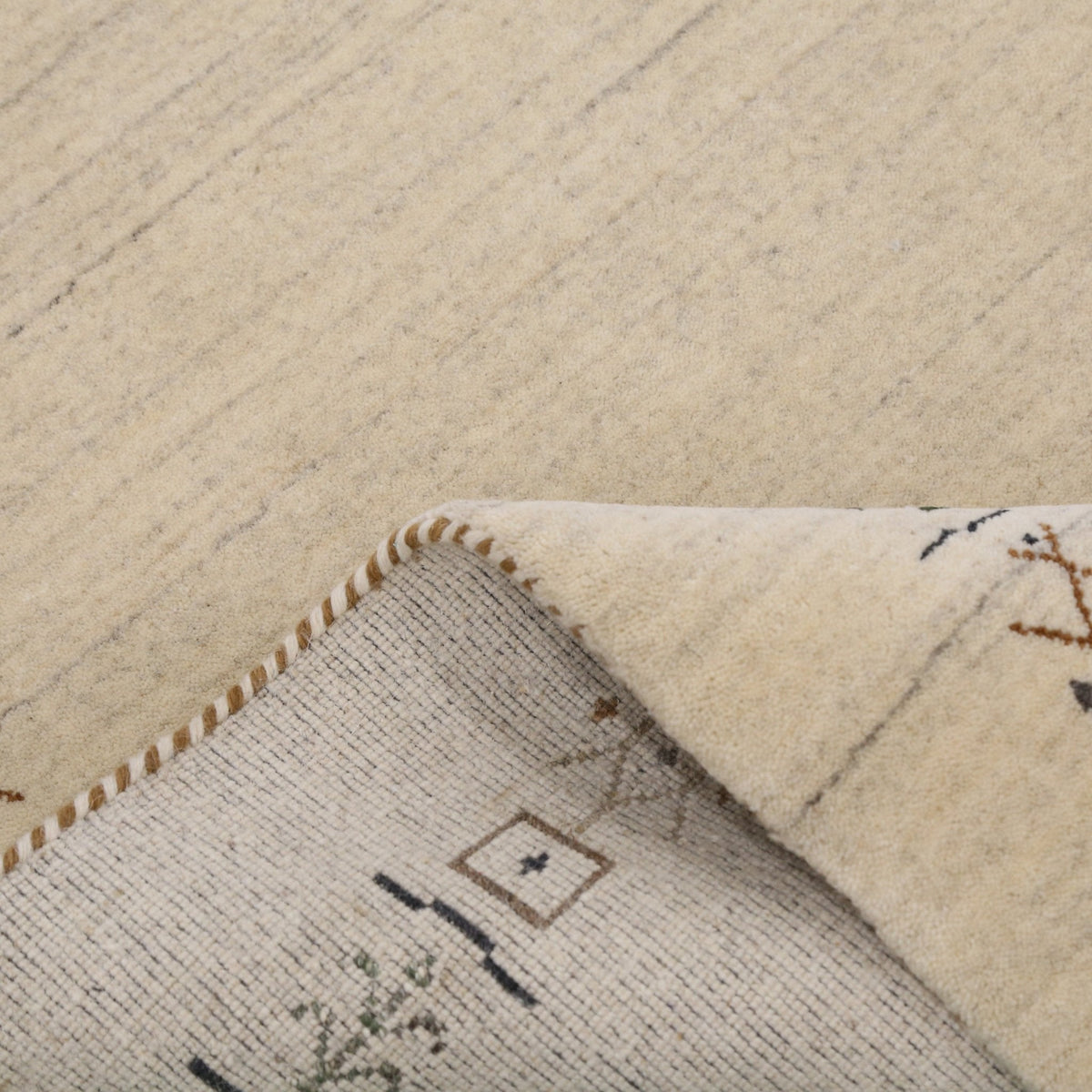 Beige Tribal Border Hand Loomed Wool Area Rug.