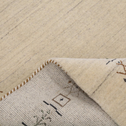 Beige Tribal Border Hand Loomed Wool Area Rug.