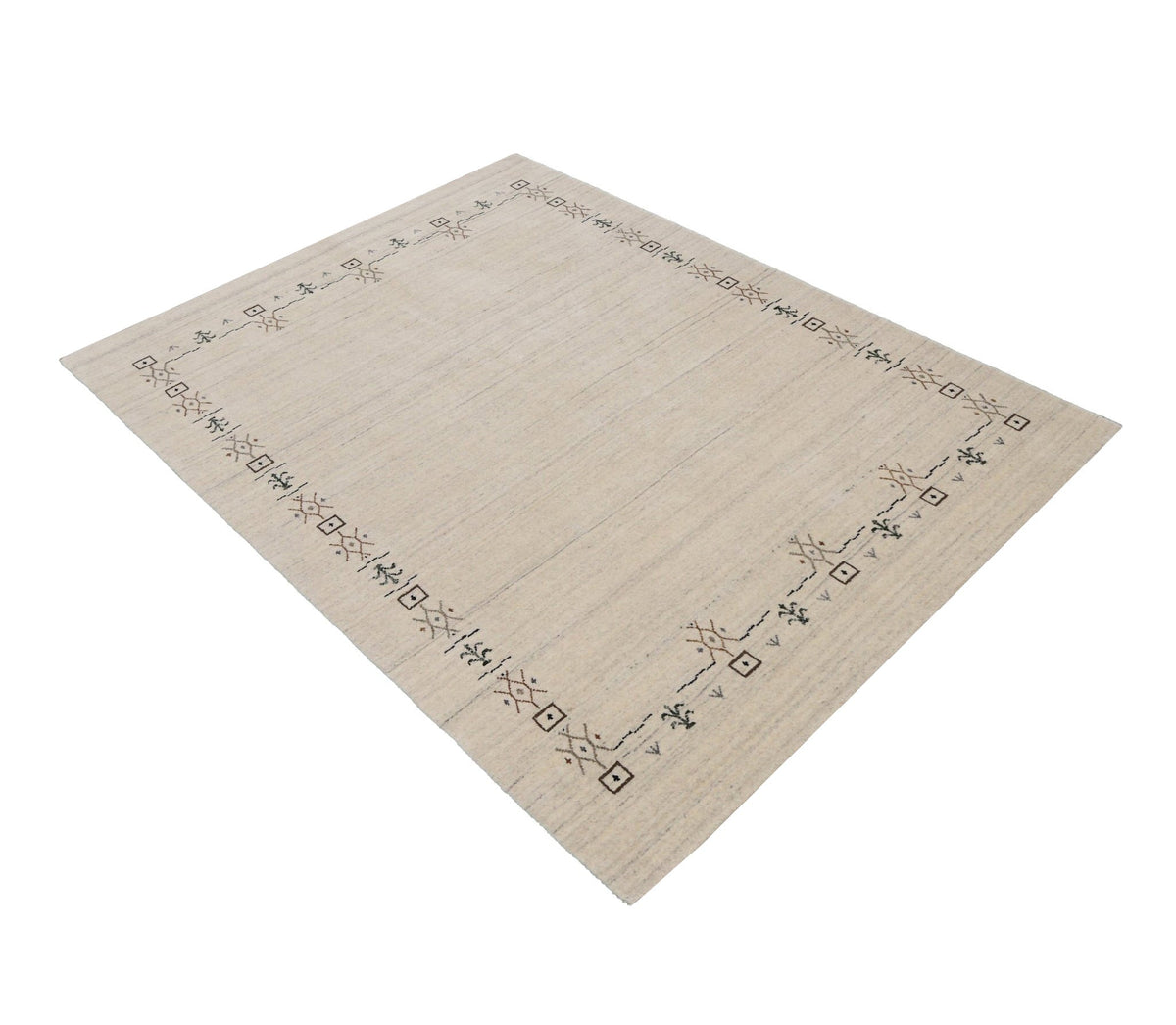 Beige Tribal Border Hand Loomed Wool Area Rug.