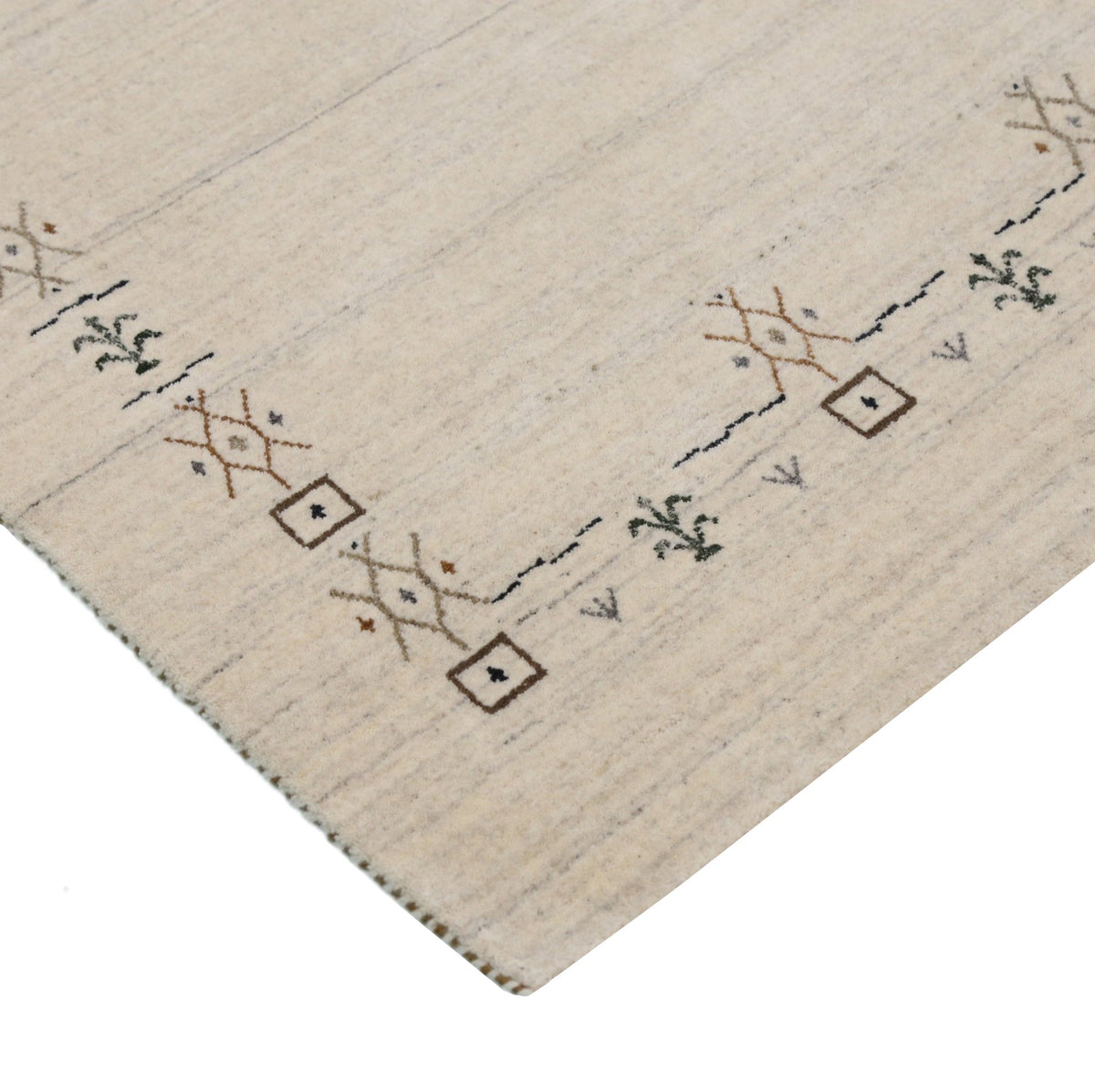 Beige Tribal Border Hand Loomed Wool Area Rug.