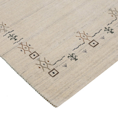 Beige Tribal Border Hand Loomed Wool Area Rug.