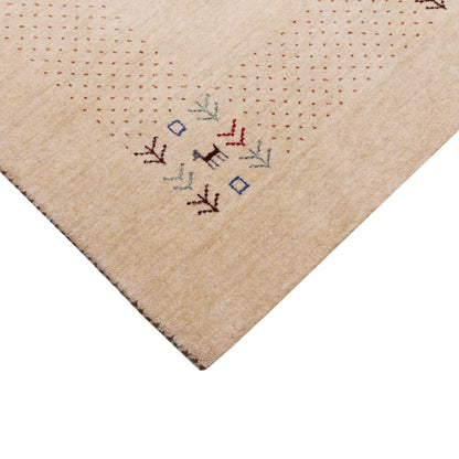 Beige Tribal Center Medallion Hand Loomed Wool Area Rug.
