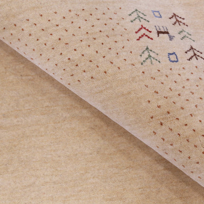 Beige Tribal Center Medallion Hand Loomed Wool Area Rug.