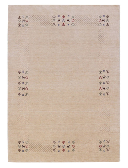Beige Tribal Center Medallion Hand Loomed Wool Area Rug.