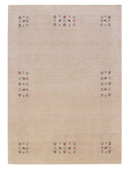 Beige Tribal Center Medallion Hand Loomed Wool Area Rug.
