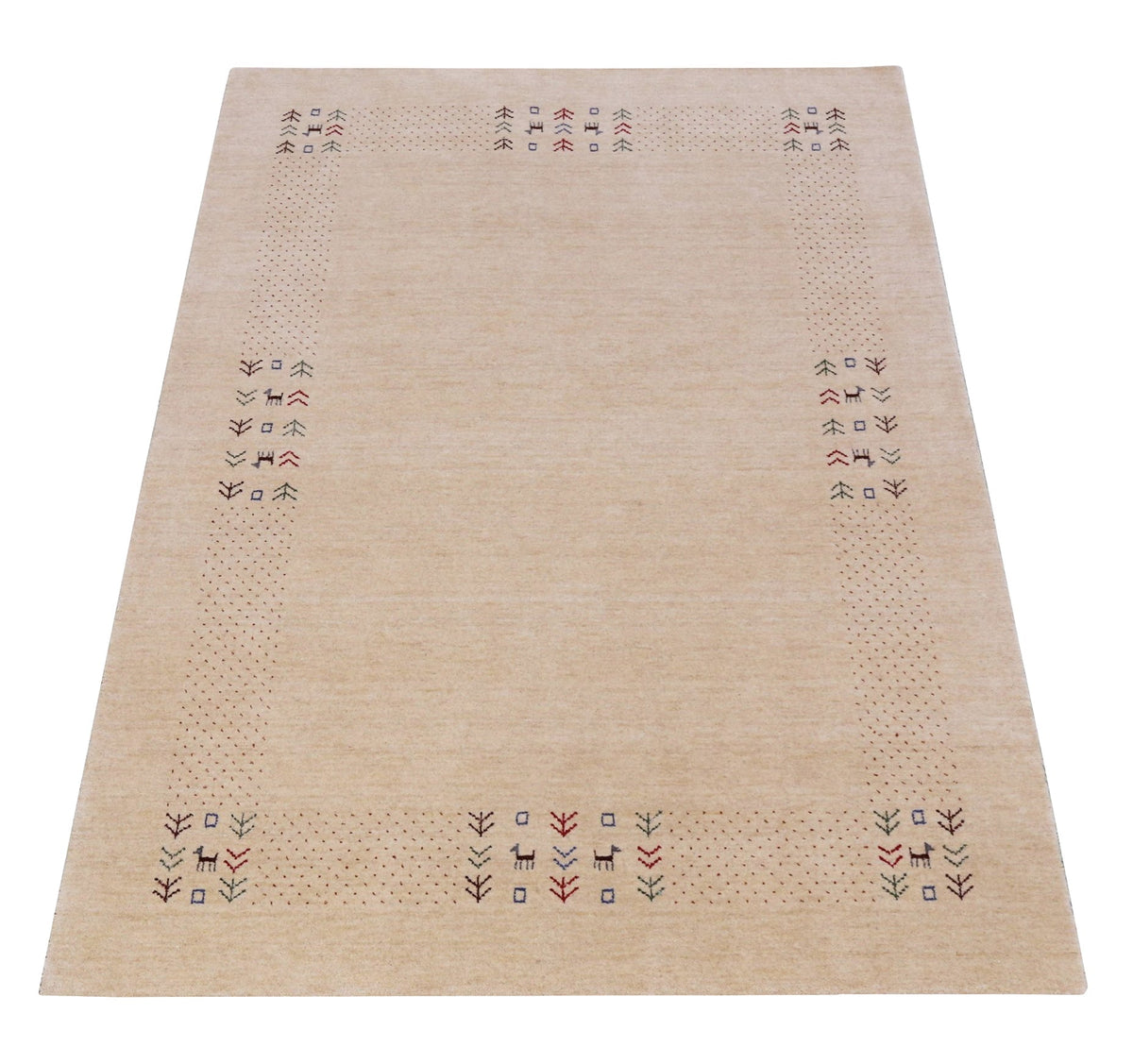 Beige Tribal Center Medallion Hand Loomed Wool Area Rug.