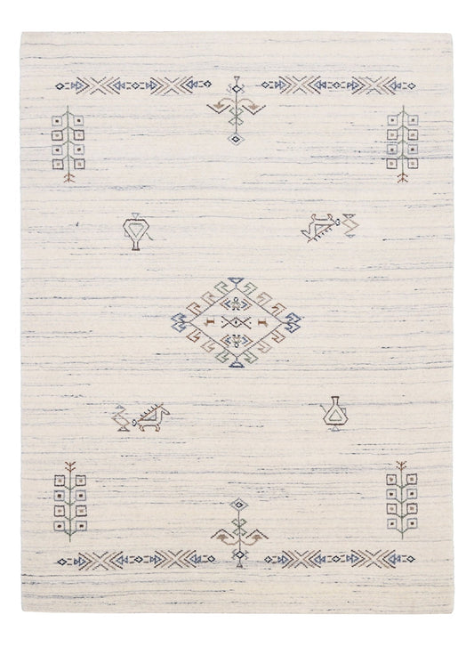 Beige Tribal Center Medallion Hand Loomed Wool Rug.