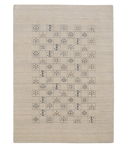 Beige Tribal Design Hand Loomed Wool Area Rug.