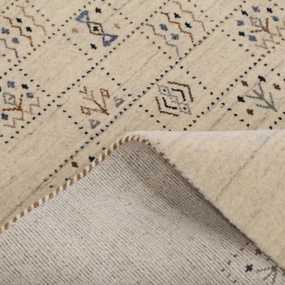 Beige Tribal Design Hand Loomed Wool Area Rug.