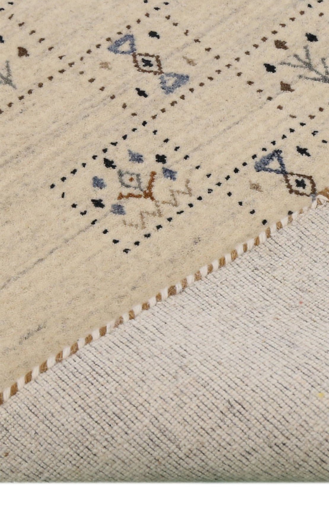 Beige Tribal Design Hand Loomed Wool Area Rug.