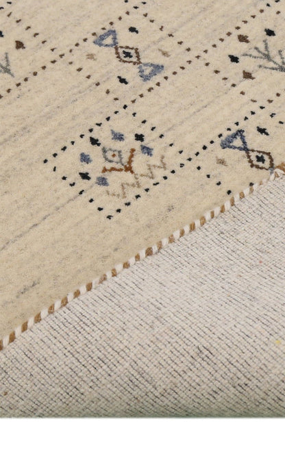 Beige Tribal Design Hand Loomed Wool Area Rug.