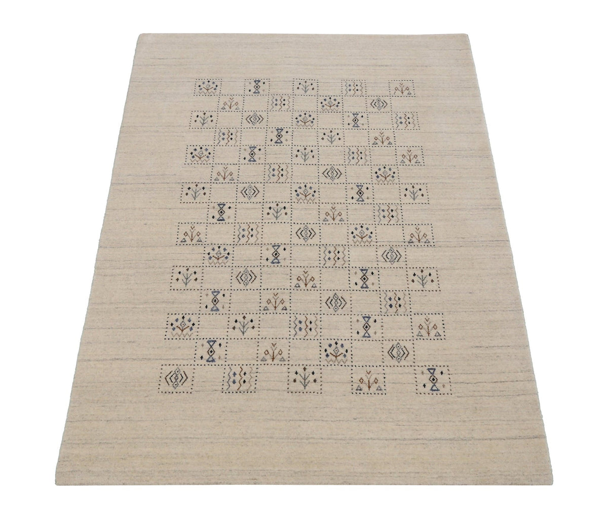 Beige Tribal Design Hand Loomed Wool Area Rug.
