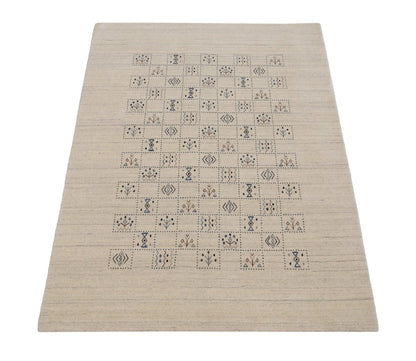 Beige Tribal Design Hand Loomed Wool Area Rug.