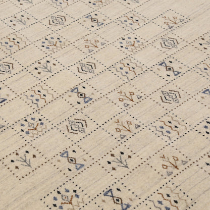 Beige Tribal Design Hand Loomed Wool Area Rug.