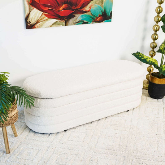 ashcroftfurniture.com Bench Collen Mid-Century Modern White Boucle Upholstered Storage Bench