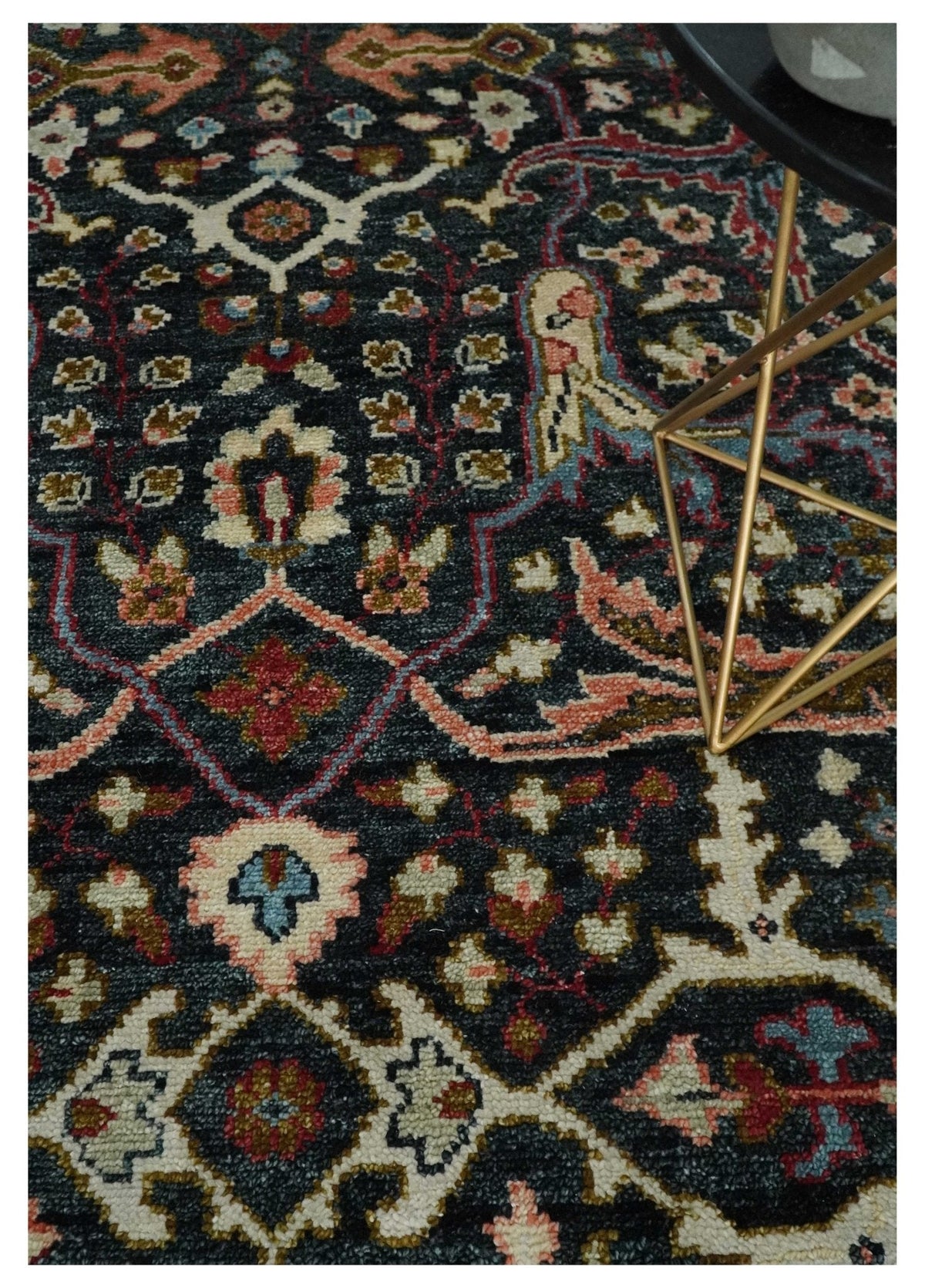 Black and Blue Hand Knotted Traditional Oushak Custom Made Wool Rug.