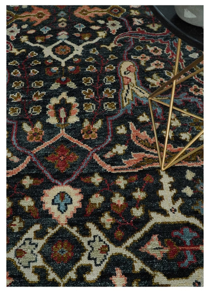Black and Blue Hand Knotted Traditional Oushak Custom Made Wool Rug.