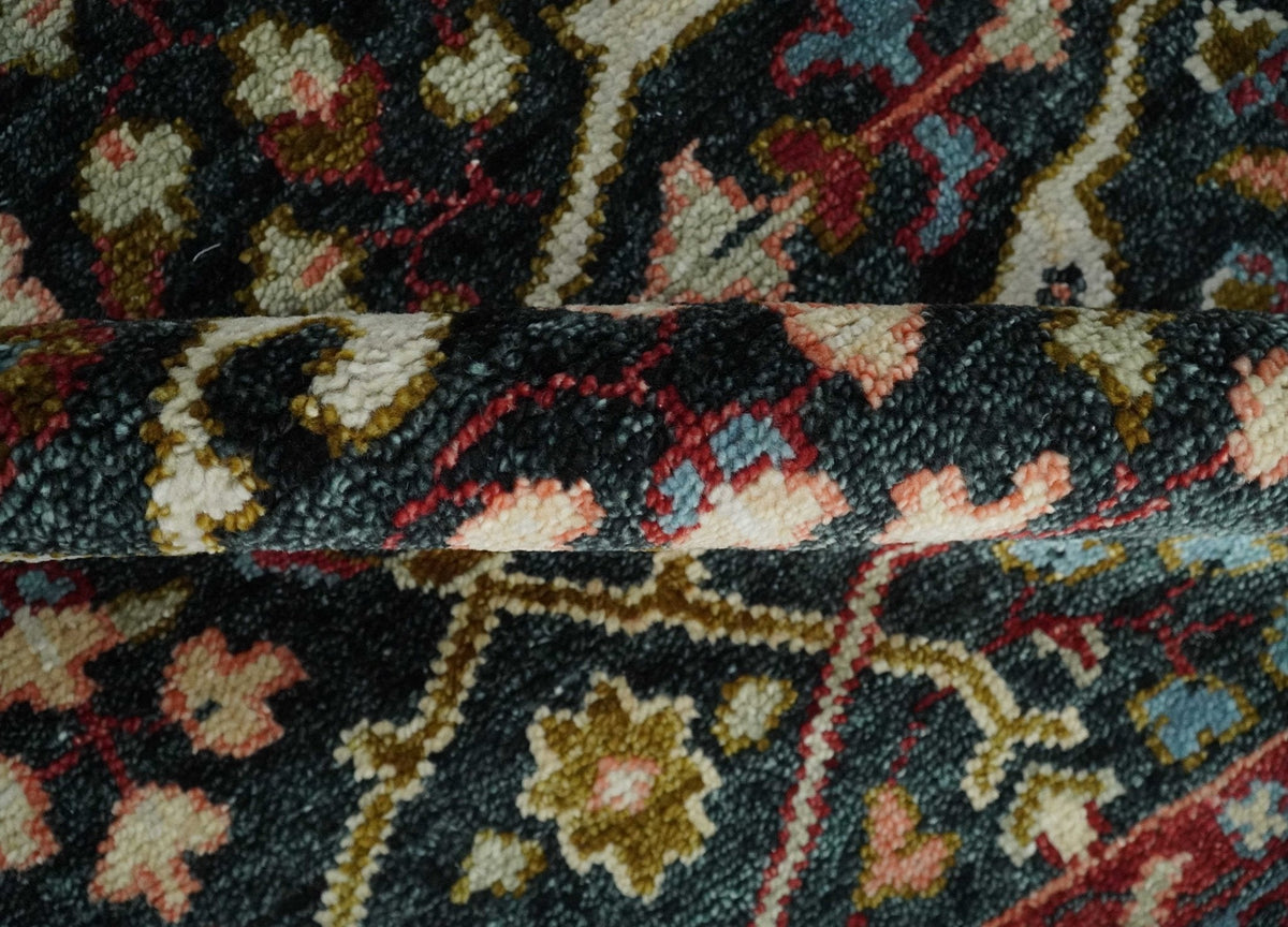Black and Blue Hand Knotted Traditional Oushak Custom Made Wool Rug.