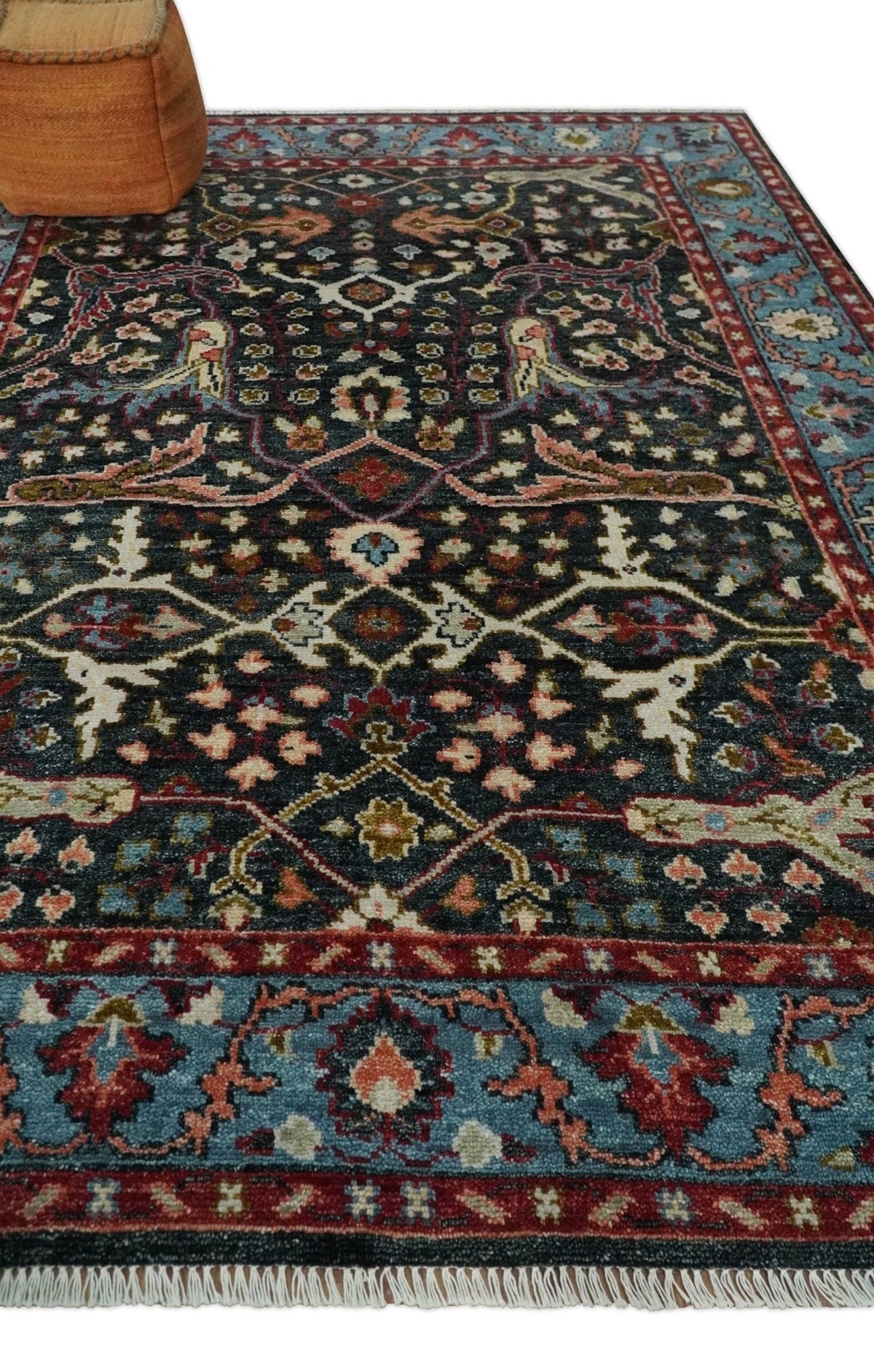 Black and Blue Hand Knotted Traditional Oushak Custom Made Wool Rug.
