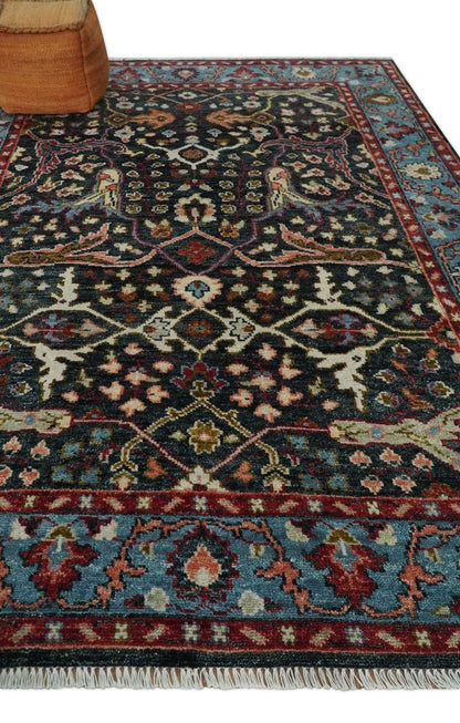 Black and Blue Hand Knotted Traditional Oushak Custom Made Wool Rug.