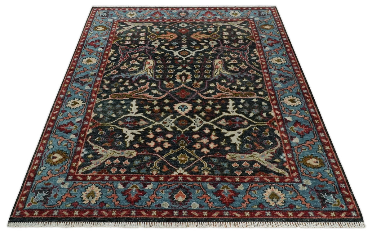Black and Blue Hand Knotted Traditional Oushak Custom Made Wool Rug.