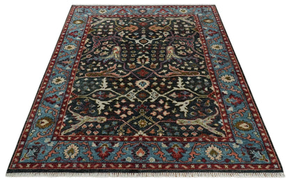 Black and Blue Hand Knotted Traditional Oushak Custom Made Wool Rug.