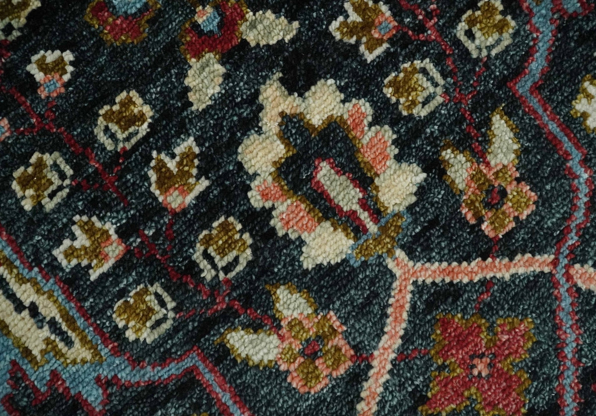 Black and Blue Hand Knotted Traditional Oushak Custom Made Wool Rug.