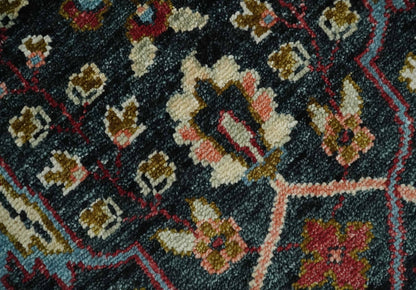 Black and Blue Hand Knotted Traditional Oushak Custom Made Wool Rug.