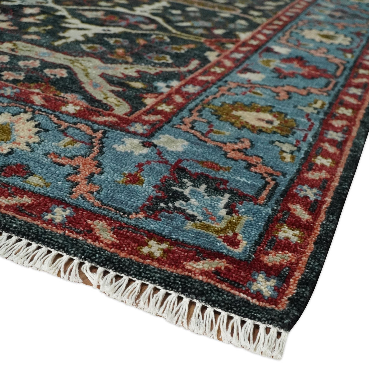 Black and Blue Hand Knotted Traditional Oushak Custom Made Wool Rug.