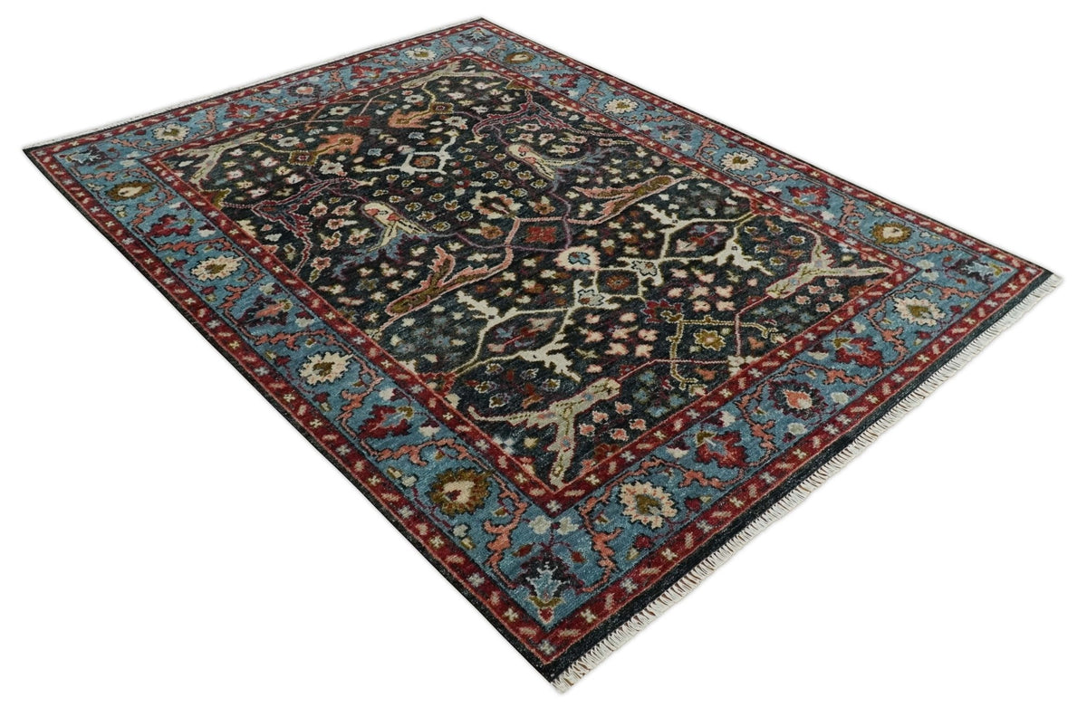Black and Blue Hand Knotted Traditional Oushak Custom Made Wool Rug.