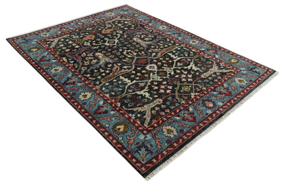 Black and Blue Hand Knotted Traditional Oushak Custom Made Wool Rug.