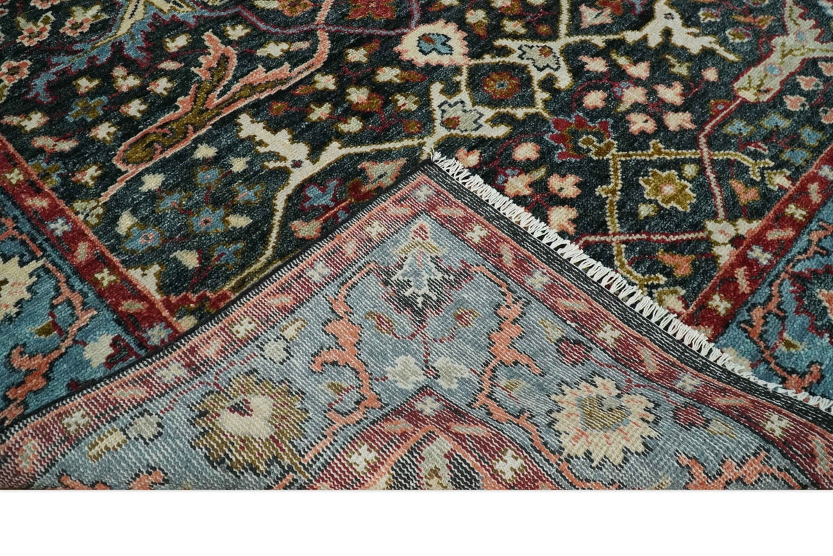 Black and Blue Hand Knotted Traditional Oushak Custom Made Wool Rug.