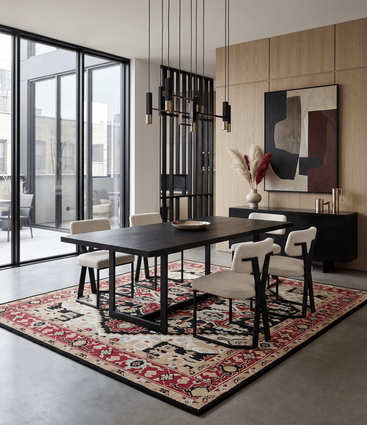 Black, Ivory, Olive and Brown Hand knotted Traditional Heriz Medallion Multi Size Wool Area Rug.