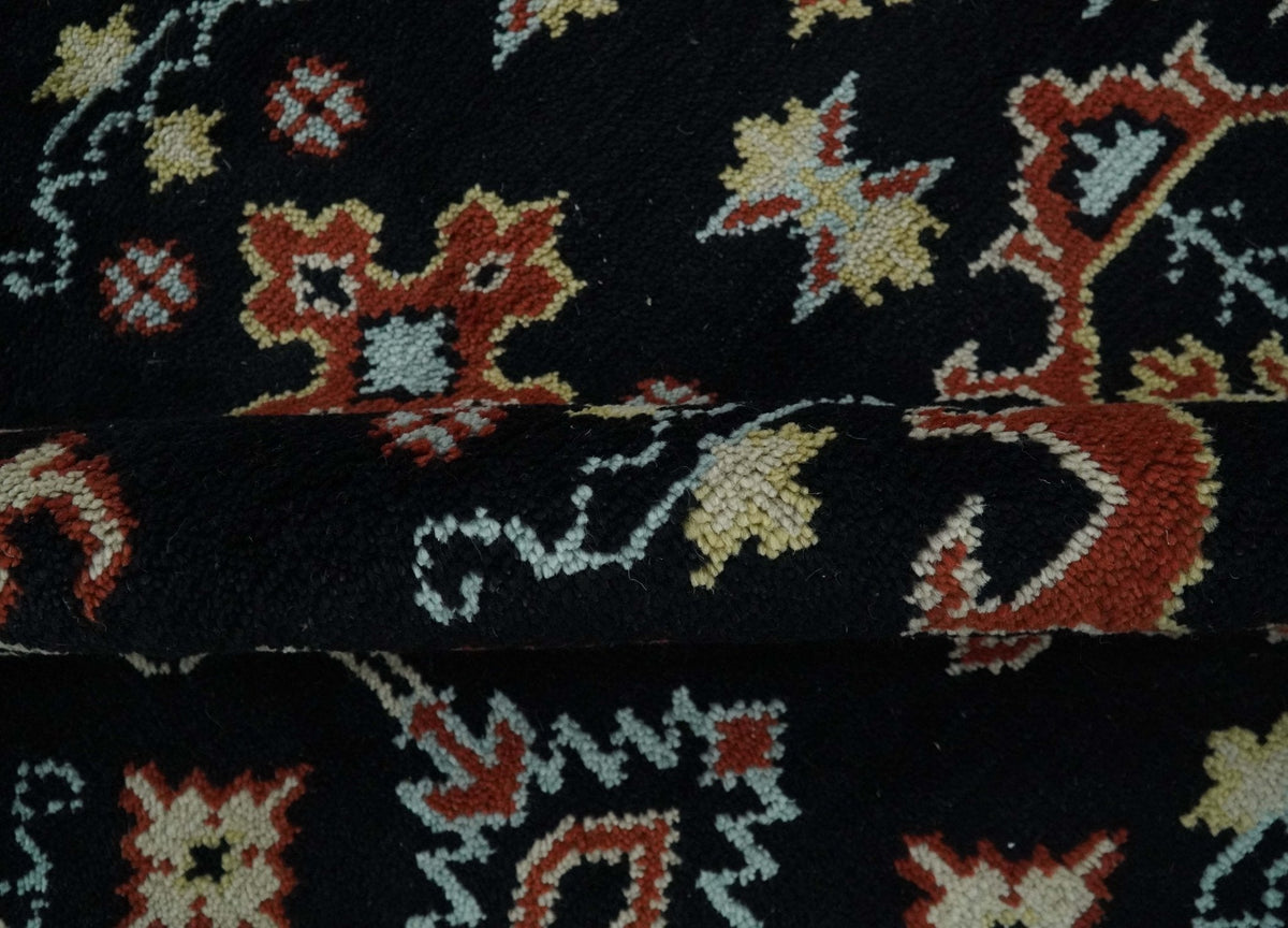 Black, Rust and Beige Traditional Oriental Hand Knotted Custom Made Wool Area Rug.