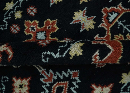 Black, Rust and Beige Traditional Oriental Hand Knotted Custom Made Wool Area Rug.