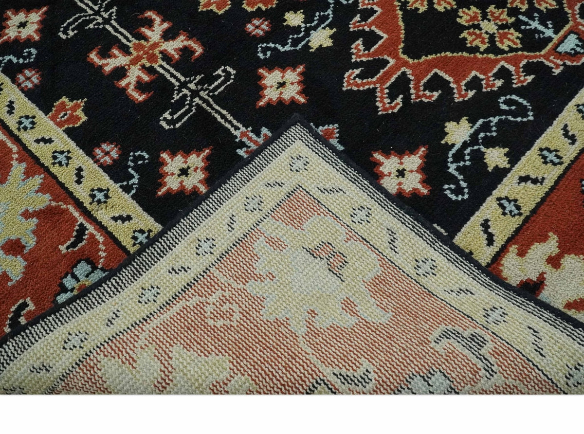 Black, Rust and Beige Traditional Oriental Hand Knotted Custom Made Wool Area Rug.