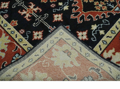 Black, Rust and Beige Traditional Oriental Hand Knotted Custom Made Wool Area Rug.