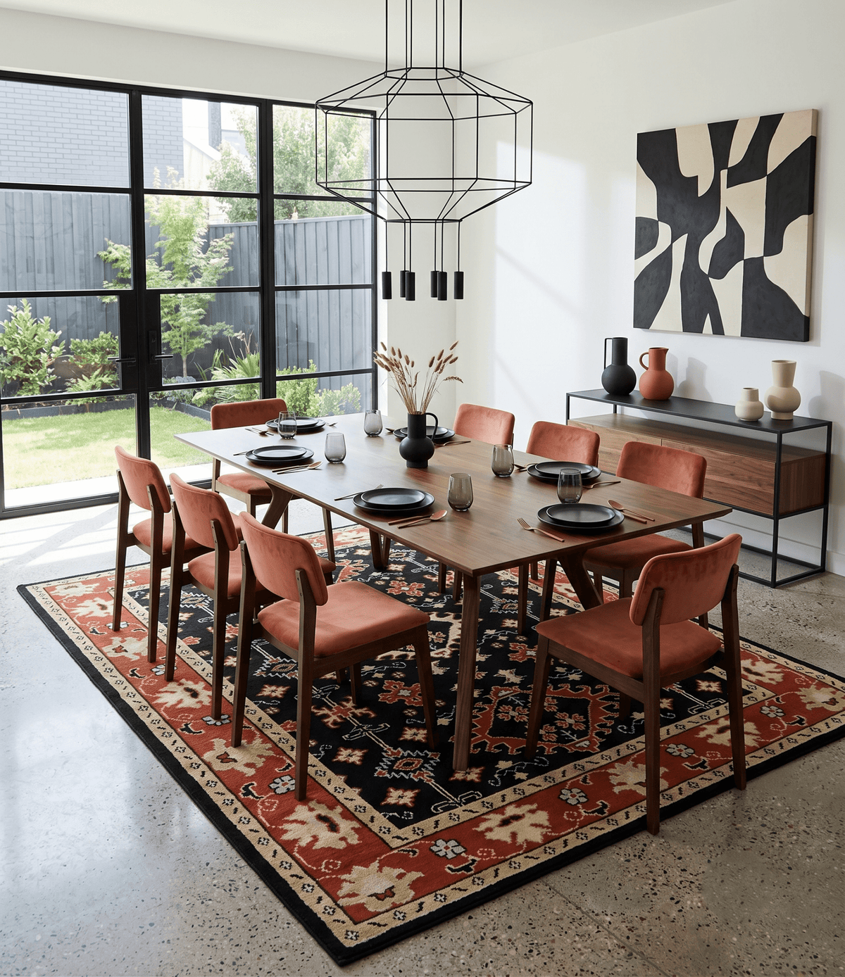 Black, Rust and Beige Traditional Oriental Hand Knotted Custom Made Wool Area Rug.
