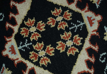 Black, Rust and Beige Traditional Oriental Hand Knotted Custom Made Wool Area Rug.